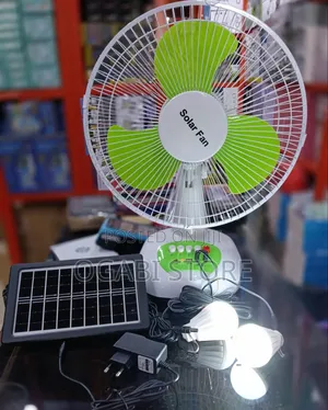 Solar Rechargeable Fan With Solar Panel Led Bulbs