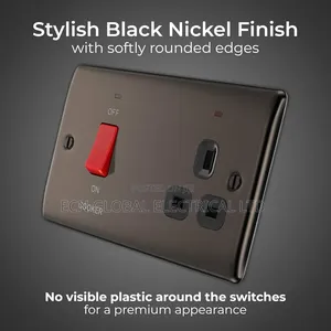 6x6 Black Cooker Control Unit – 45a Switch With 13a Socket (Bristol)
