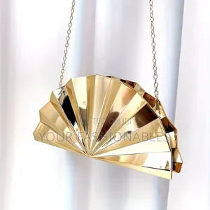 Elegant Acrylic Gold Fan Clutch Purse