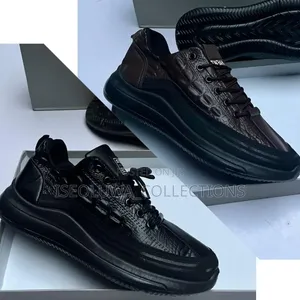 Luxury Croc-Embossed Black Sneakers Black and Brown Eleya Promo
