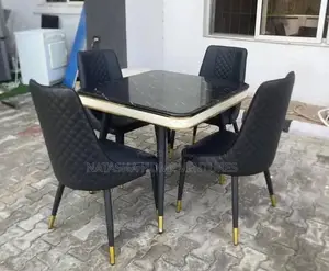 Black Marble Dining Table + 4 Chairs (4-Seater)