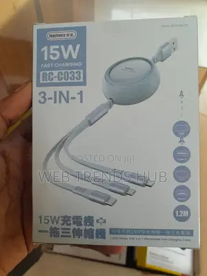 Remax 3-in-1 Retractable 15w Fast Charging Cable (Rc-C033) Tangle Free