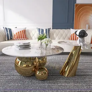 Centre and Side Table Set With Gold Stand