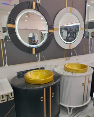 Luxury Bathroom Cabinet Set With Led Mirror (Black Gold)