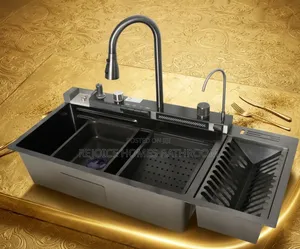 Luxury Multifunctional Smart Kitchen Waterfall Sink With Plate Rack