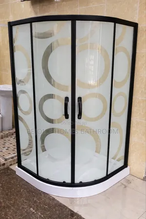 Luxury Matte Black Curved Shower Cubicle With Frosted Circle Glass