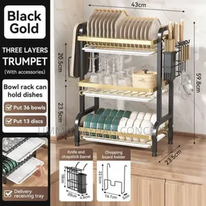 3tiers Steel Dish Rack (Black, White and Gold)