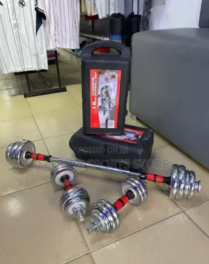 15kg Adjustable Chrome Dumbbell Set With Barbell Rod – With Extra Rod