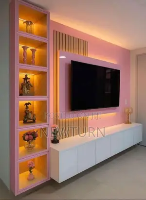 High Gloss Pink Tv Console With Light.