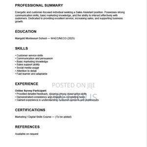 Sales Assistant For Immediate Hire