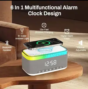 6-in-1bluetooth Speaker 60w Wireless Charger Bedhead Night Light Alar