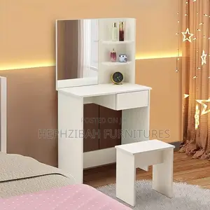 Modern White Dresser With Stool