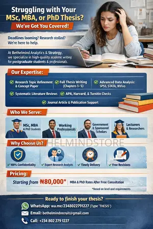 MSC/Mba/PHD Thesis Help – Full Thesis, Data Analysis Editing