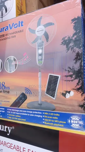 Duravolt 16inches Rechargeable Fan+Solar Panel+Bulb+Music