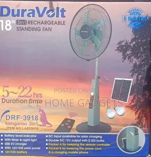 Duravolt Original 18'' Inch Rechargeable Stand Solar Fan + Panel