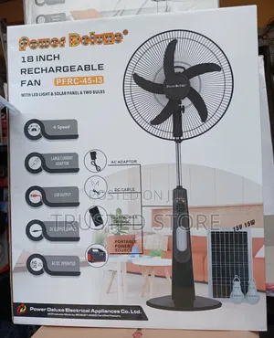 Power Deluxe 18" Rechargeable Fan With Solar Panel