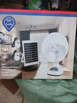 12 Inches Table Rechargeable Fan With Solar Panels and 2 Bulbs