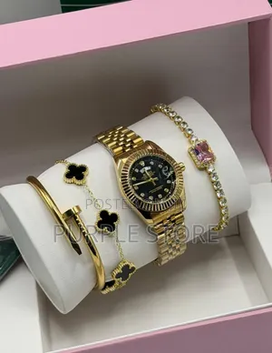 Rolex Women Quality Gold Watch and-Bracelets".