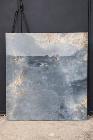Blue Polished Porcelain Tile With Gold Accents and a High-Gloss