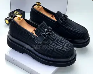 Black Fendi Patterned Leather Loafers With Double Sole