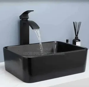 Kectiakl 16-Inch Black Ceramic Vessel Sink and Waterfall Faucet Combo