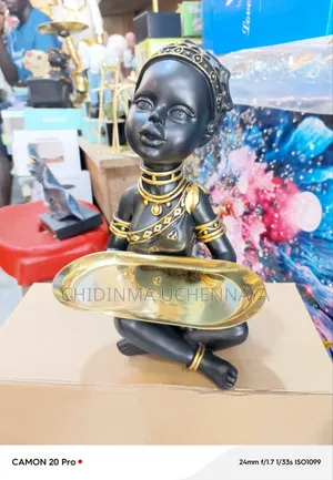 African Girl Holding a Plate Sculpture, Home and Office
