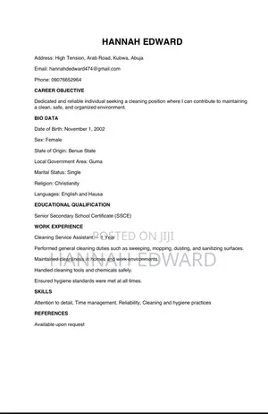 Housekeeping Cleaning CV