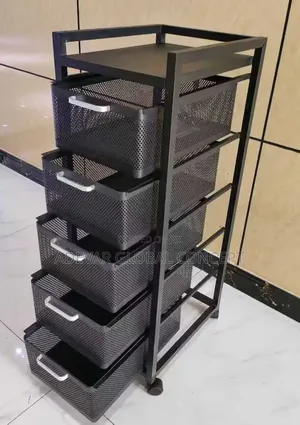 5 Tier Metal Mesh Rolling Kitchen Utility Cart Organizer Rack