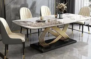 Luxury Design Stainless Steel Dining Table and Chair Marble Rectangle