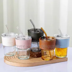Slub Souvenir Glass Cup With Protective Leather Sleeve