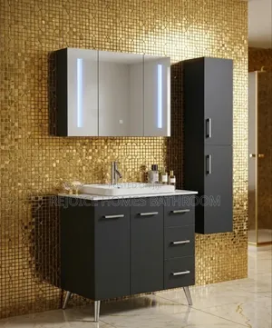 Luxury Grey Modern Bathroom Vanity and Cabinet Set With Led Mirror