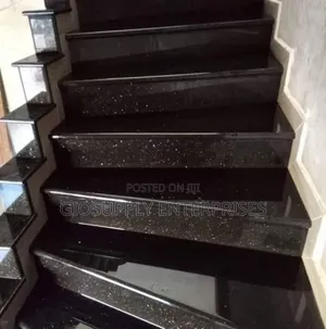 Polished Black Galaxy Granite, Deep Black Surface Starry Reflections