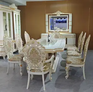 Royal Luxury Wooden Dining Table Set 8 Chairs Household Furniture