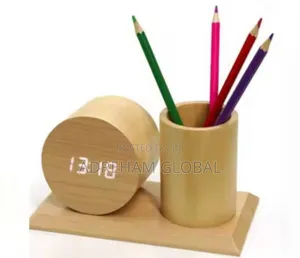 Wooden Digital Clock and Pen Holder (Kite Round Shape Available)