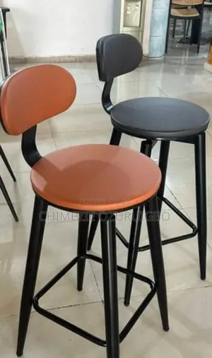 Armless Black Colour, Orange Colour Leather Bar Stools