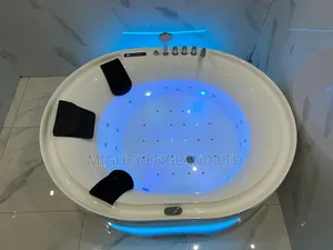 Oval Shape Freestanding Bathtub With Whirlpool Jets Led Lighting