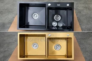 Stainless Steel Satin Double Bowl Kitchen Sink Gold Black