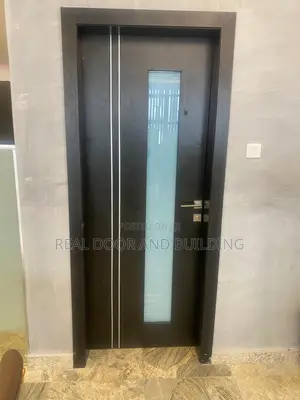 Black HDF Wooden Door With Glass (618lah)