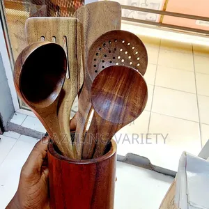 6pcs Wooden Spoon Set With Cup Holder