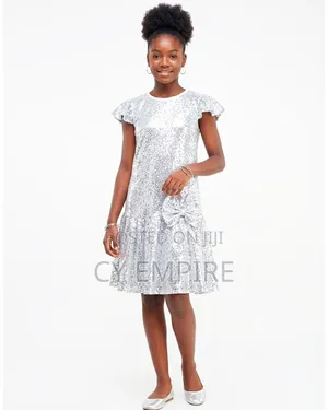 Girls Dazzling Silver Sequins Dress