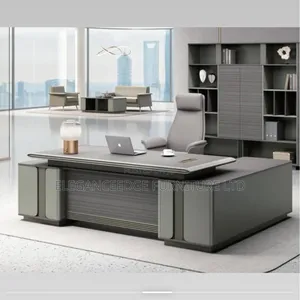 2.4 Meter Gray Executive Office Table With Side Extension
