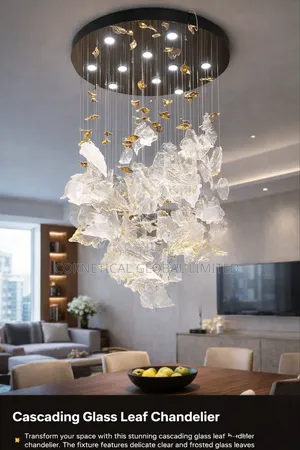 Modern Led Luxury Cascading Glass Leaf Chandelier (Gold Clear Glass)