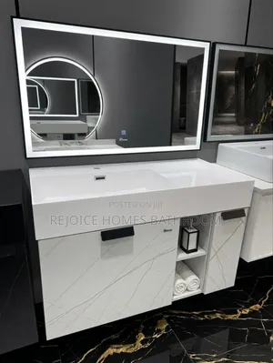 Modern Luxury White Gold Marble Bathroom Vanity Set With Led Mirror