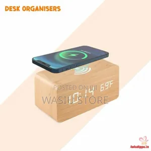 Wood Design Digital Clock With Wireless Charging
