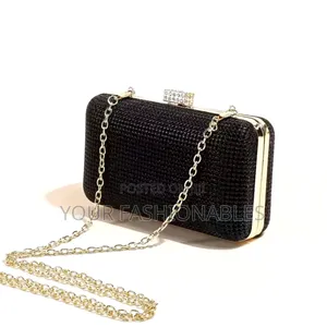 Elegant Black Box Clutch With Studded Clasp