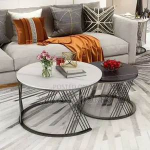 2in1 Real Marble With Tampered Glass Round Center Table