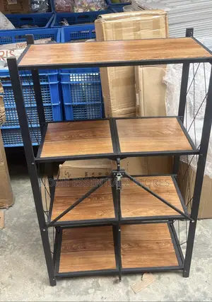 Reinforced Iron Frame Wood Top Shelf - Foldable Wooden Top Shelve