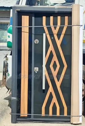 Turkish Security Luxury Door Black Finish With Brown Geometric Accents