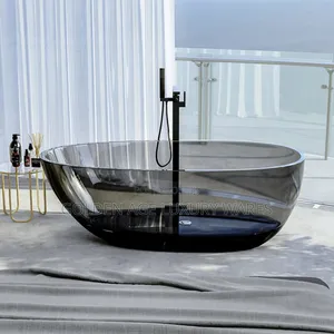 Grey Translucent Glass Bathtub for 7 Star Bathroom
