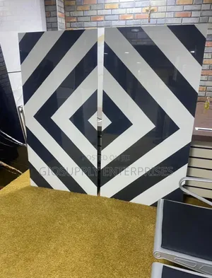 Black White Glossy Porcelain Tiles With a Geometric Striped Pattern